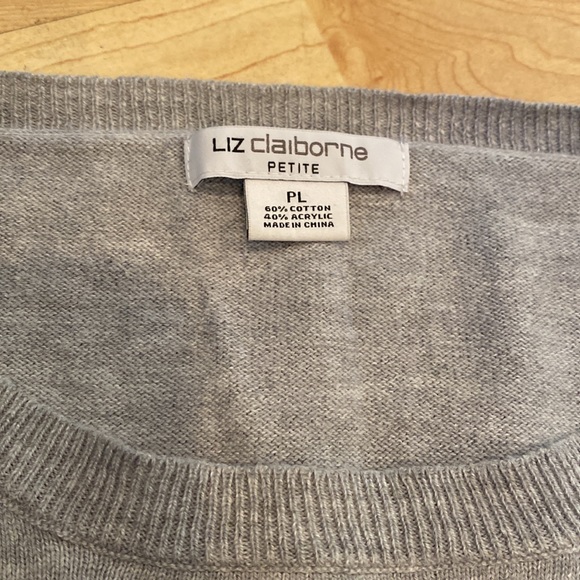 womens sweaters Liz Claiborne petite large gray, white, blue, and pink striped - Picture 2 of 2